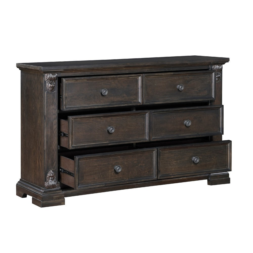 Walz 66’’ Wide Dresser | 6 Drawers | Espresso Brown Veneer Black Knobs BM335902