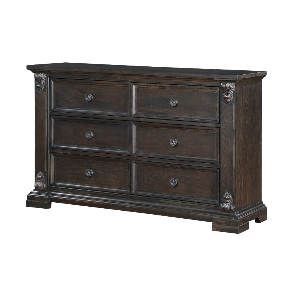 Walz 66’’ Wide Dresser | 6 Drawers | Espresso Brown Veneer Black Knobs BM335902