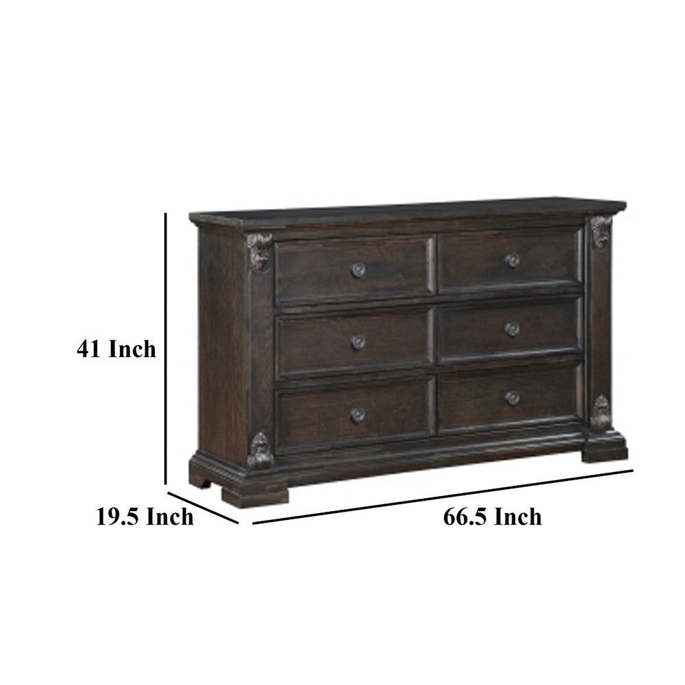 Walz 66’’ Wide Dresser | 6 Drawers | Espresso Brown Veneer Black Knobs BM335902