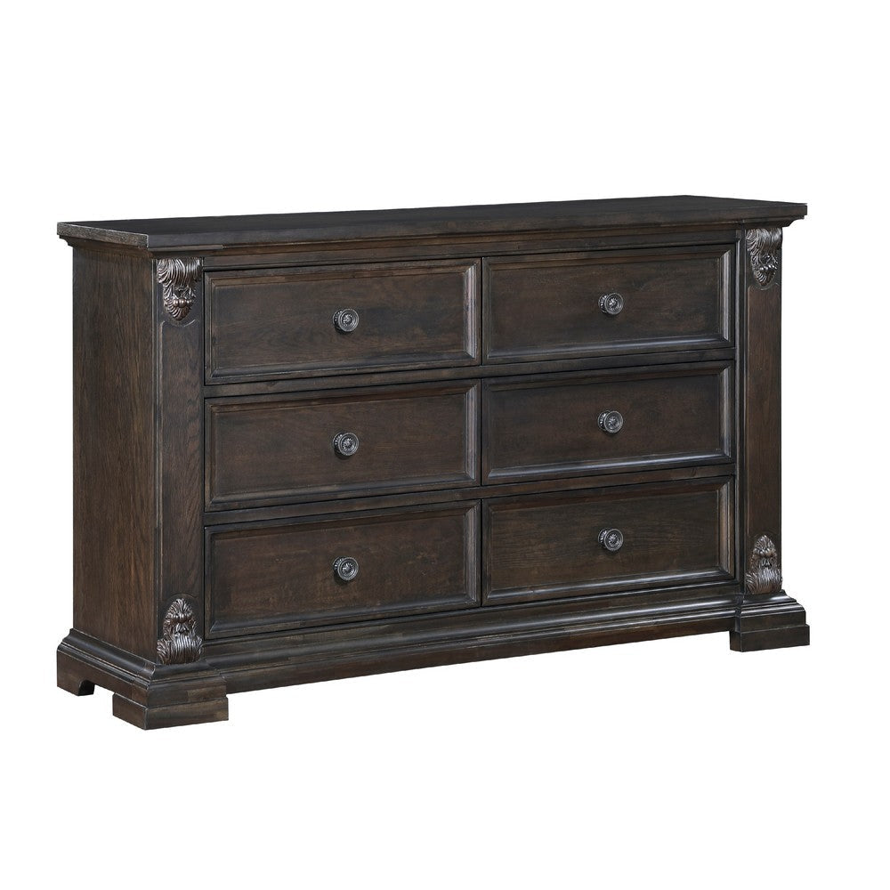 Walz 66" Wide Dresser | 6 Drawers | Espresso Brown Veneer, Black Knobs