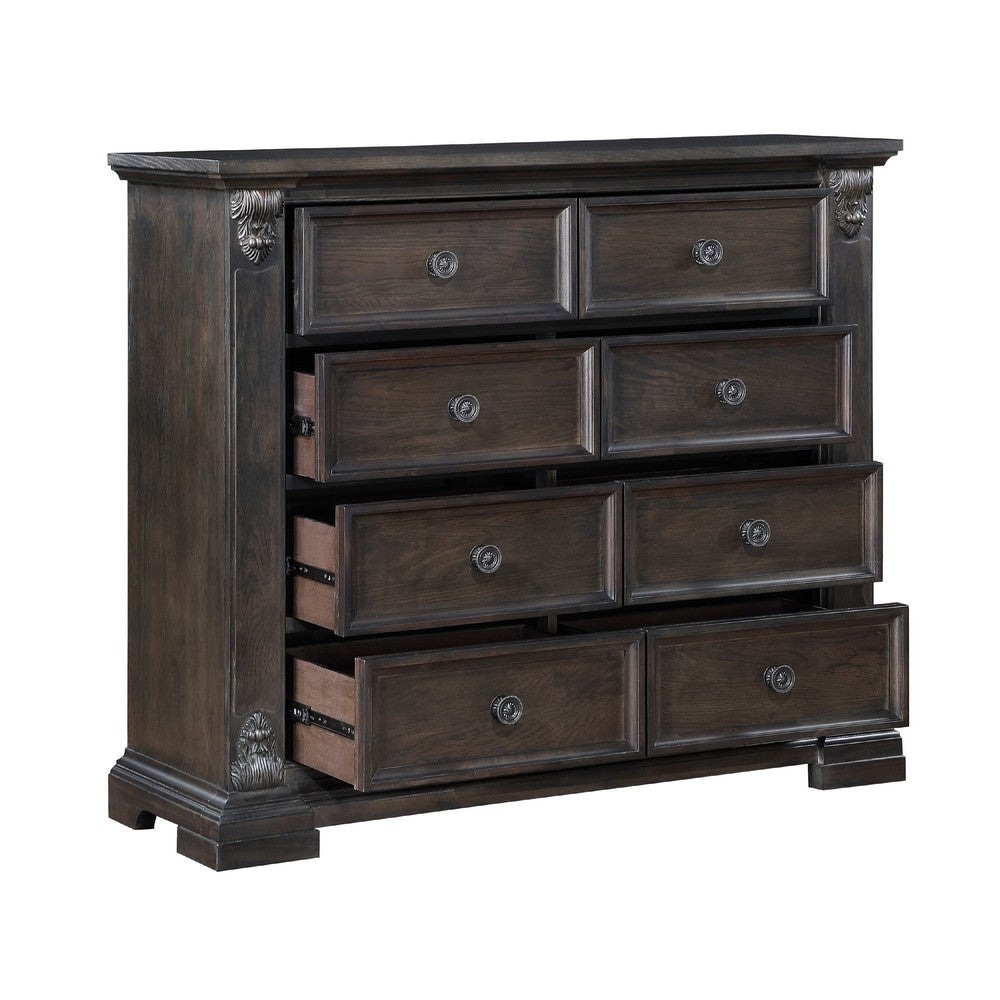 Walz Tall Dresser Chest | 8 Drawers | Espresso Brown Oak | Black Knobs BM335903
