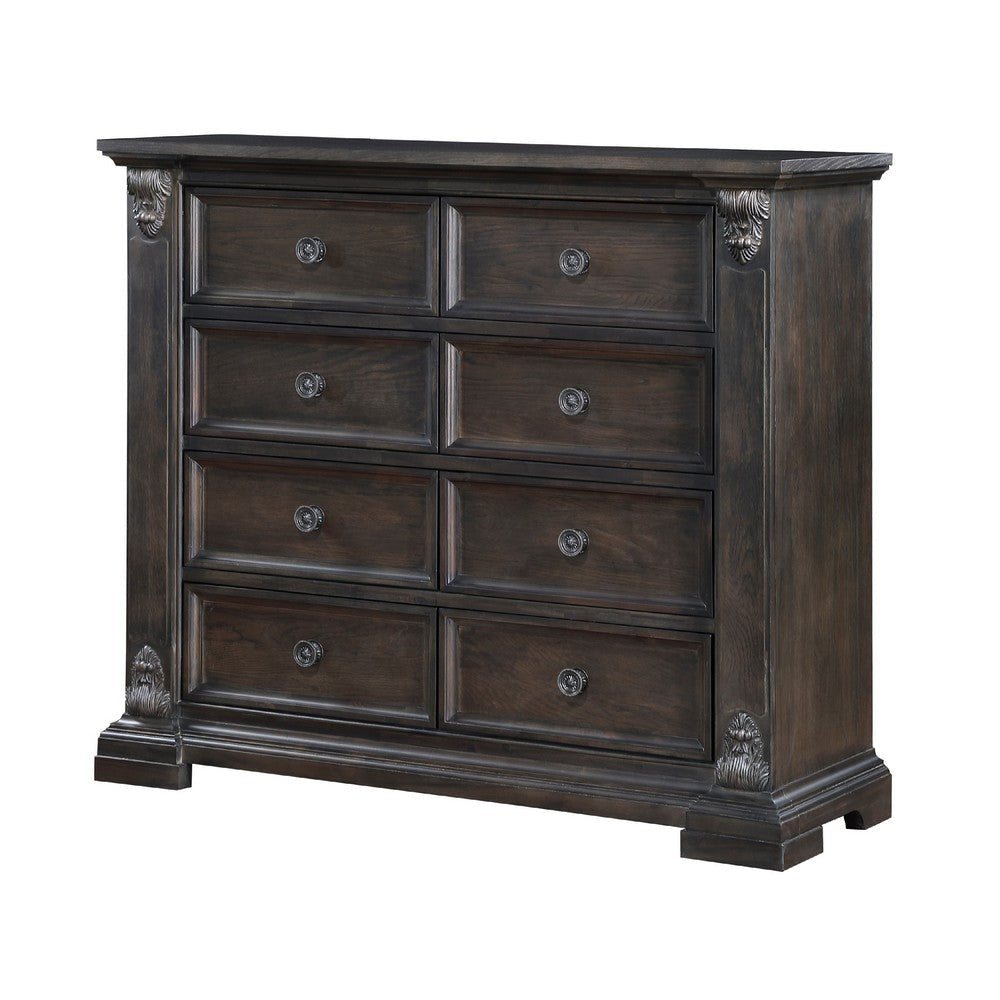 Walz Tall Dresser Chest | 8 Drawers | Espresso Brown Oak | Black Knobs BM335903