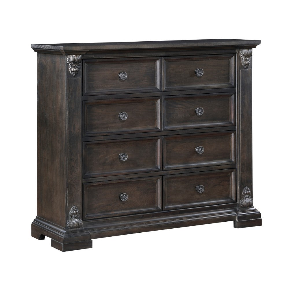 Walz Tall Dresser Chest | 8 Drawers | Espresso Brown Oak | Black Knobs