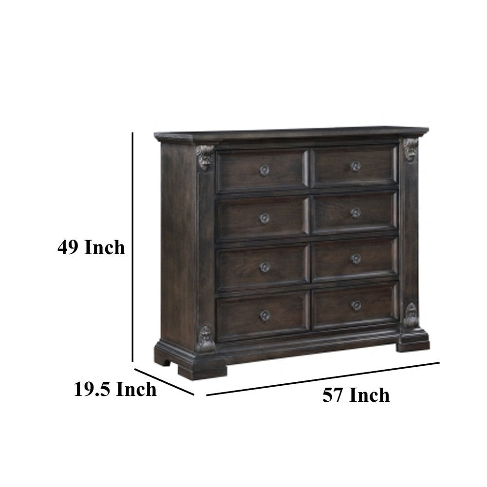 Walz Tall Dresser Chest | 8 Drawers | Espresso Brown Oak | Black Knobs BM335903