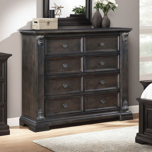 Walz Tall Dresser Chest | 8 Drawers | Espresso Brown Oak | Black Knobs