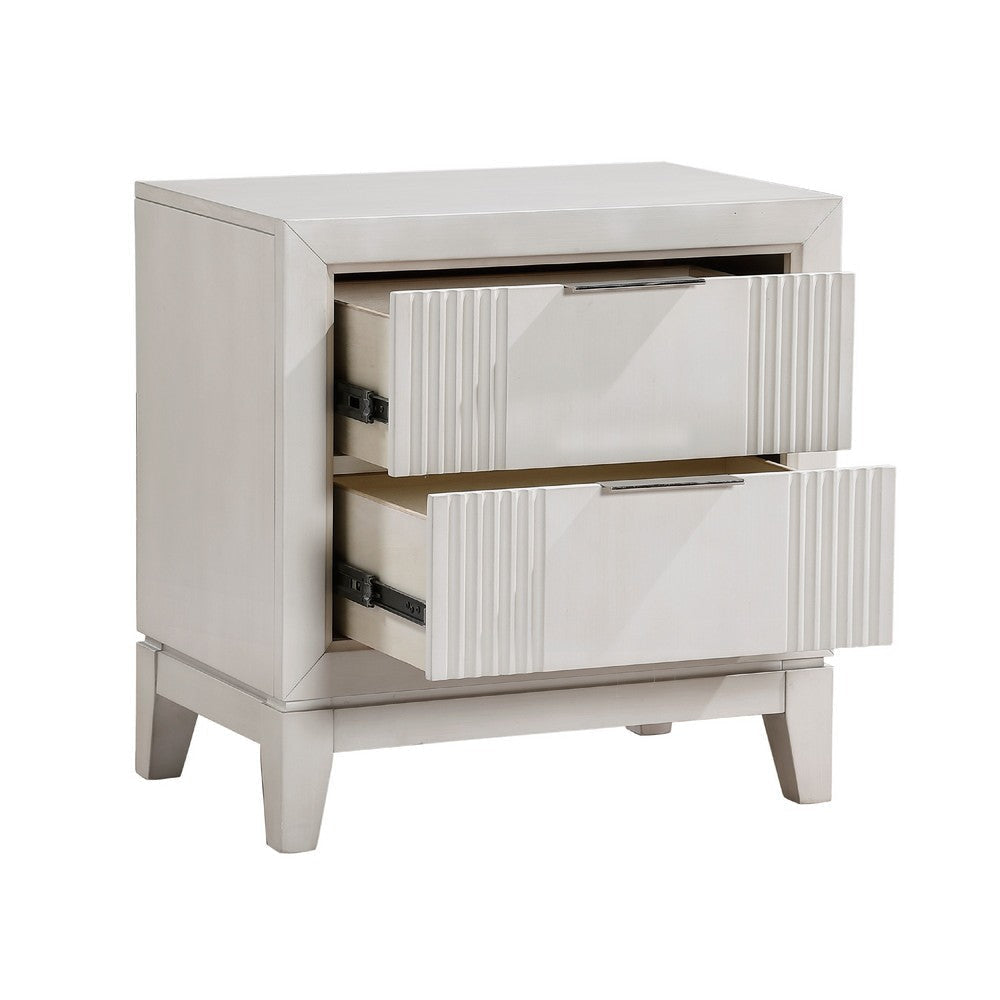 Flo Nightstand | 2 Drawers | Antique White Wood | Chrome Edge Handles BM335904