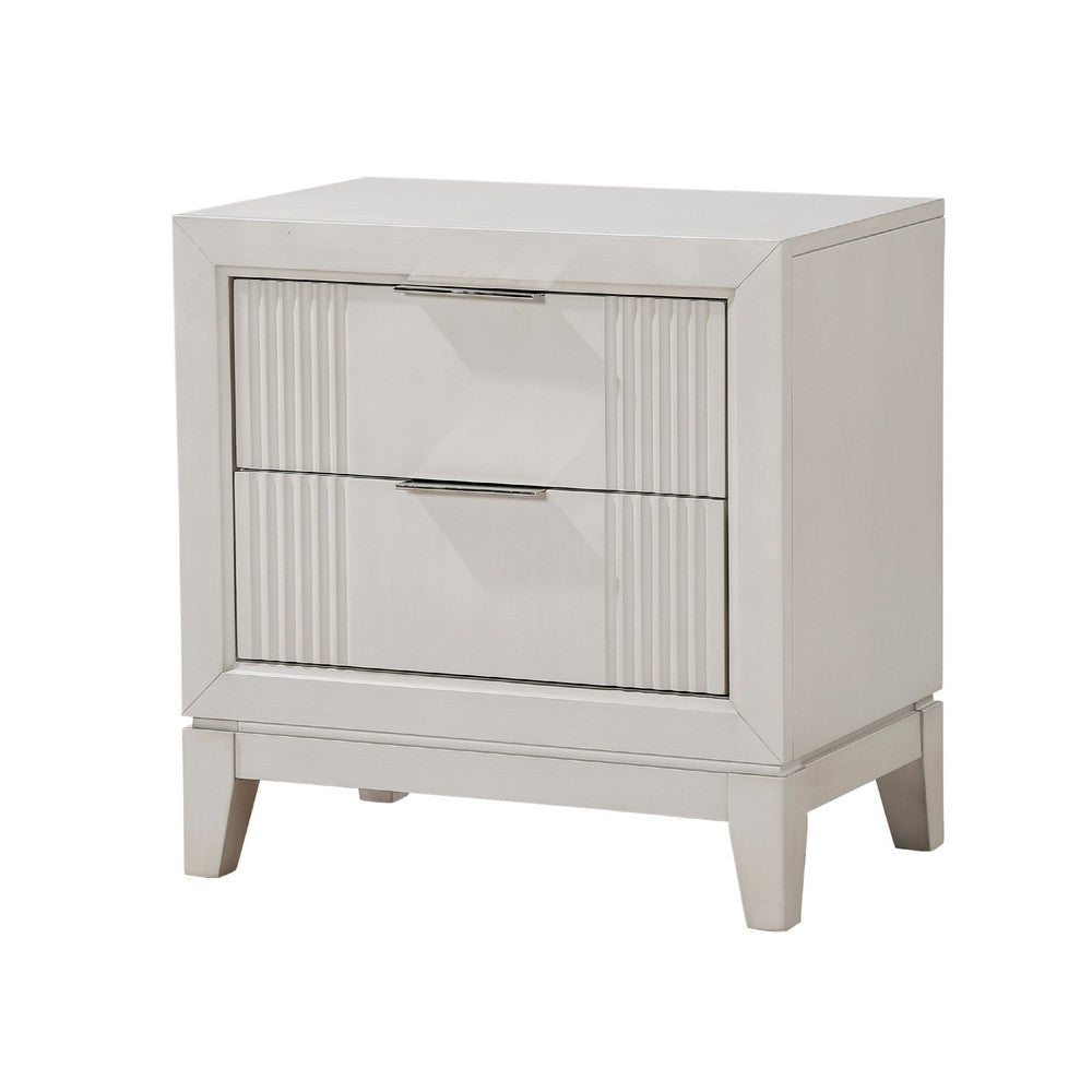 Flo Nightstand | 2 Drawers | Antique White Wood | Chrome Edge Handles BM335904