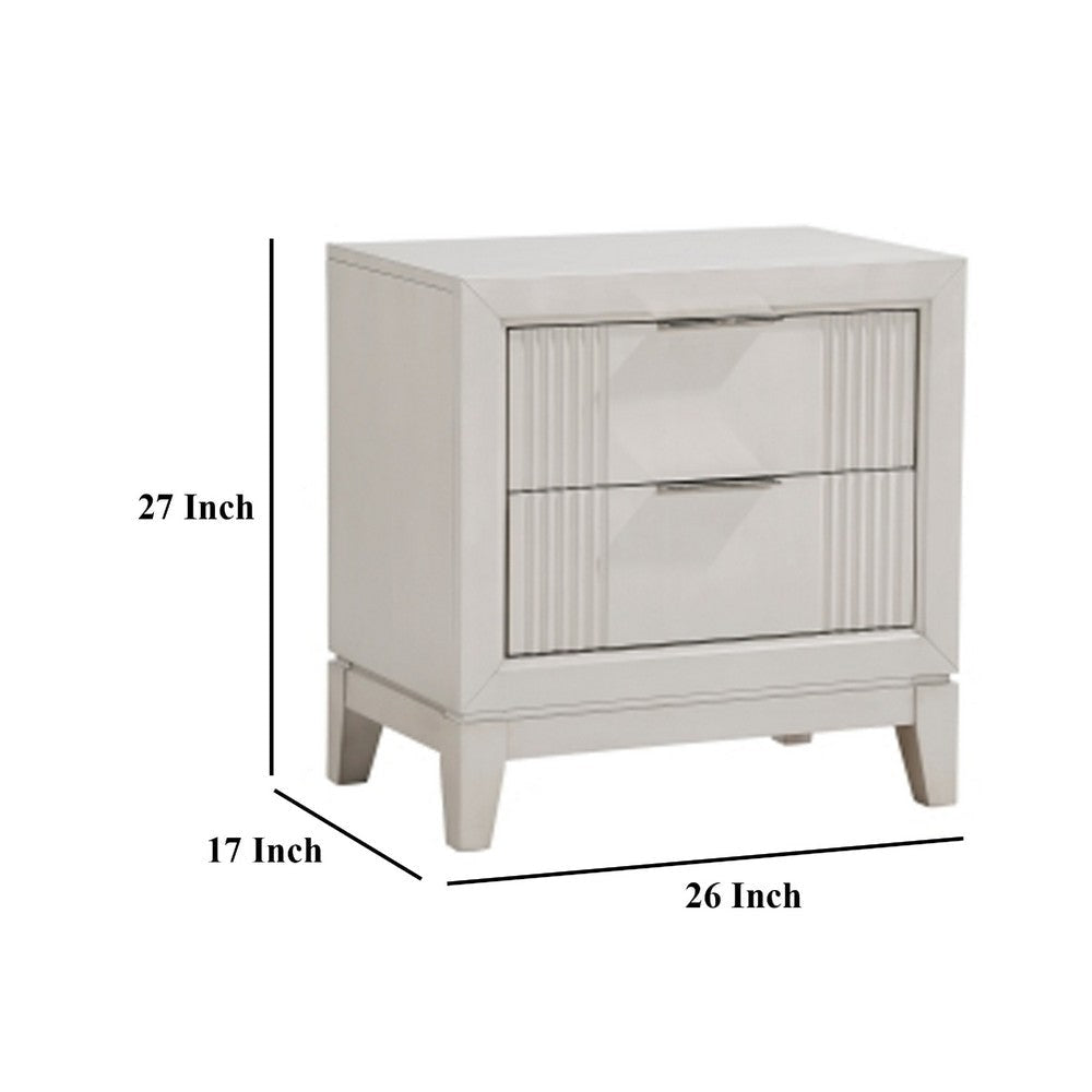 Flo Nightstand | 2 Drawers | Antique White Wood | Chrome Edge Handles BM335904