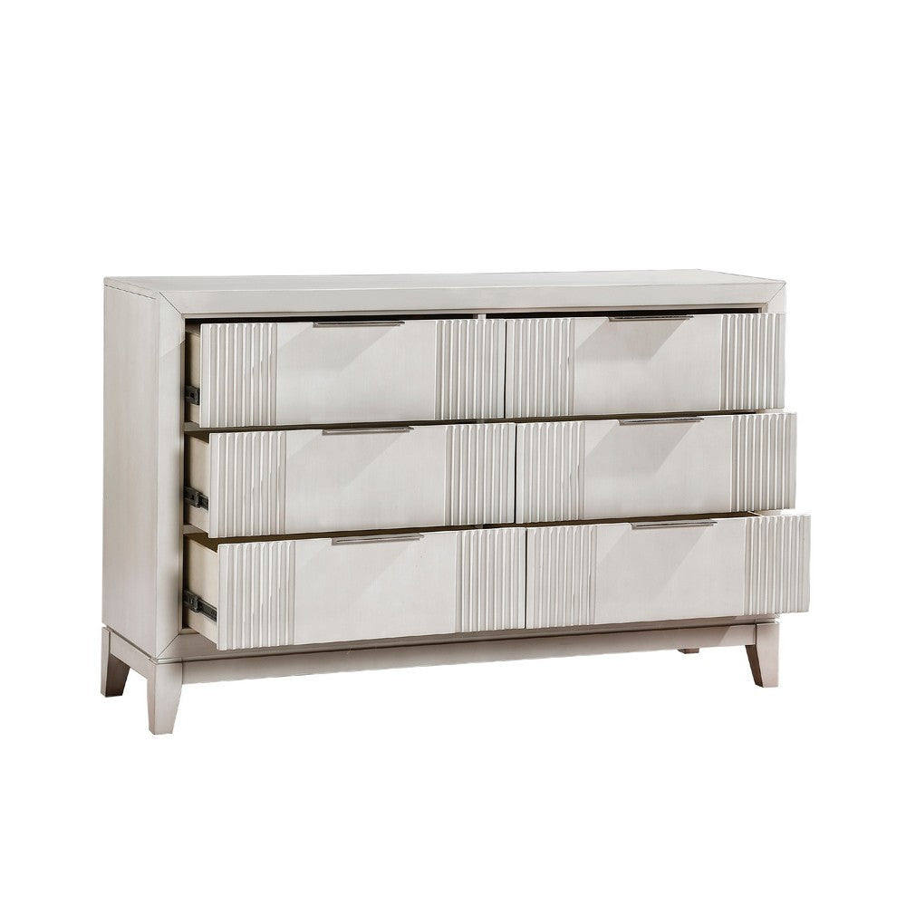 Flo 60’’ Dresser | 6 Drawers | Antique White | Chrome Edge Handles BM335905