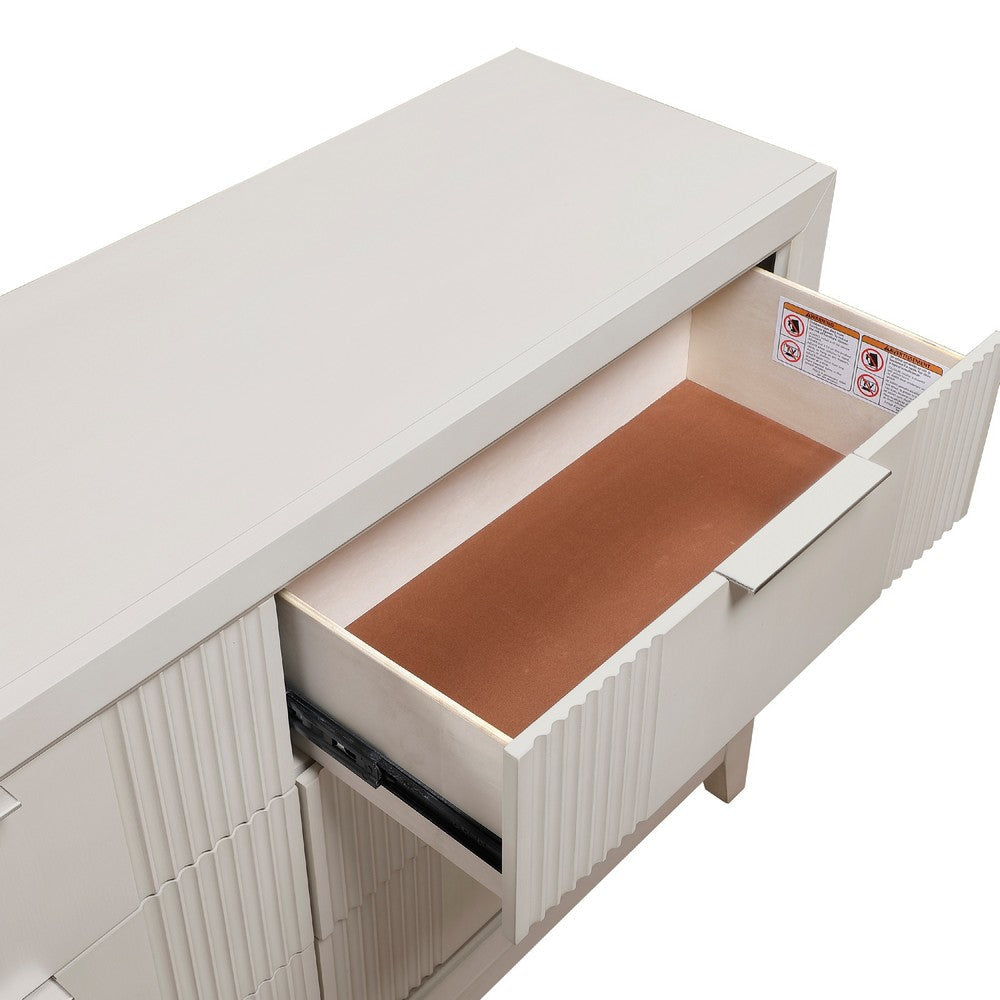 Flo 60’’ Dresser | 6 Drawers | Antique White | Chrome Edge Handles BM335905