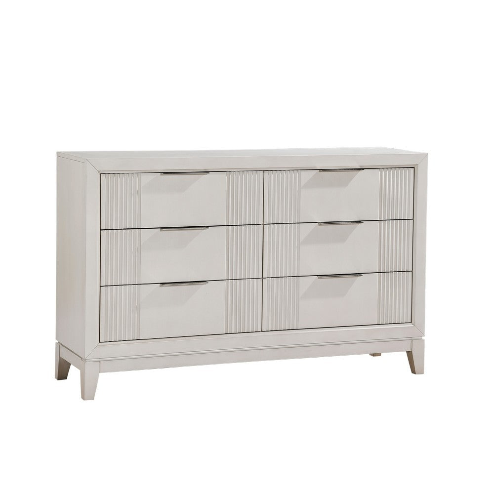 Flo 60" Dresser | 6 Drawers | Antique White | Chrome Edge Handles
