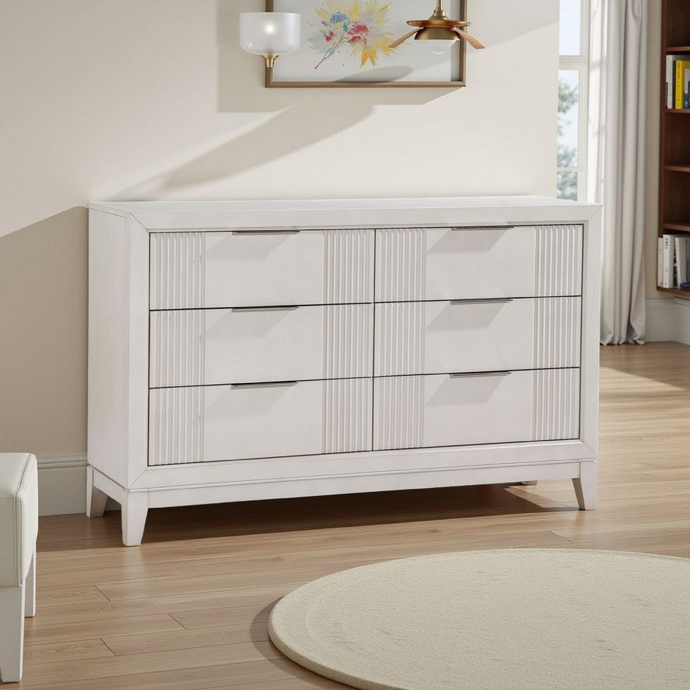 Flo 60" Dresser | 6 Drawers | Antique White | Chrome Edge Handles