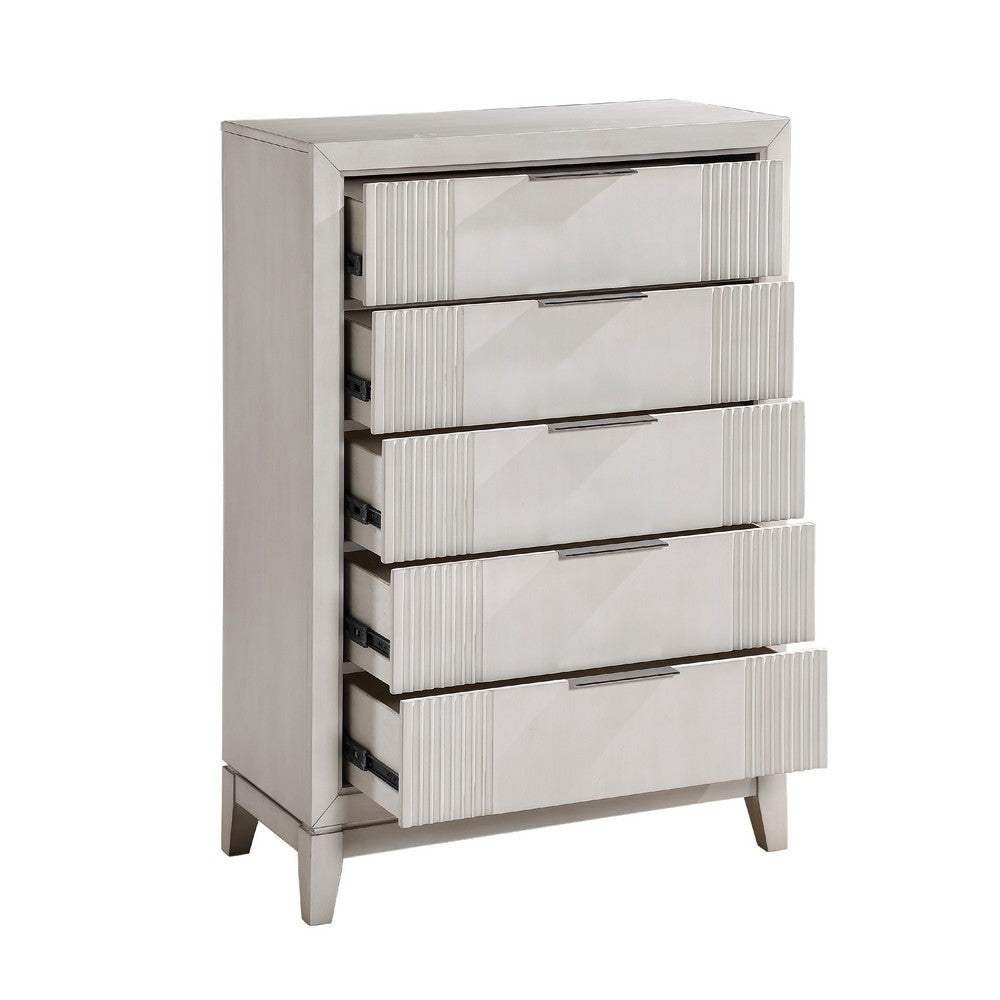 Flo Tall Dresser Chest | 5 Drawers | Antique White | Chrome Handles BM335906