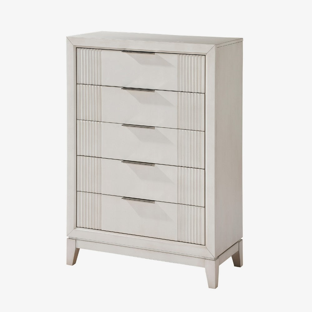 Flo Tall Dresser Chest | 5 Drawers | Antique White | Chrome Handles BM335906