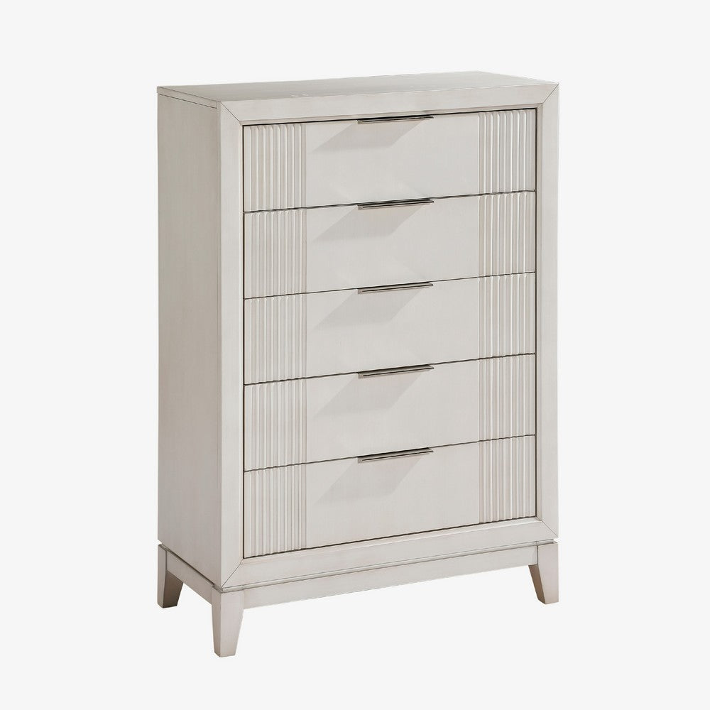 Flo Tall Dresser Chest | 5 Drawers | Antique White | Chrome Handles