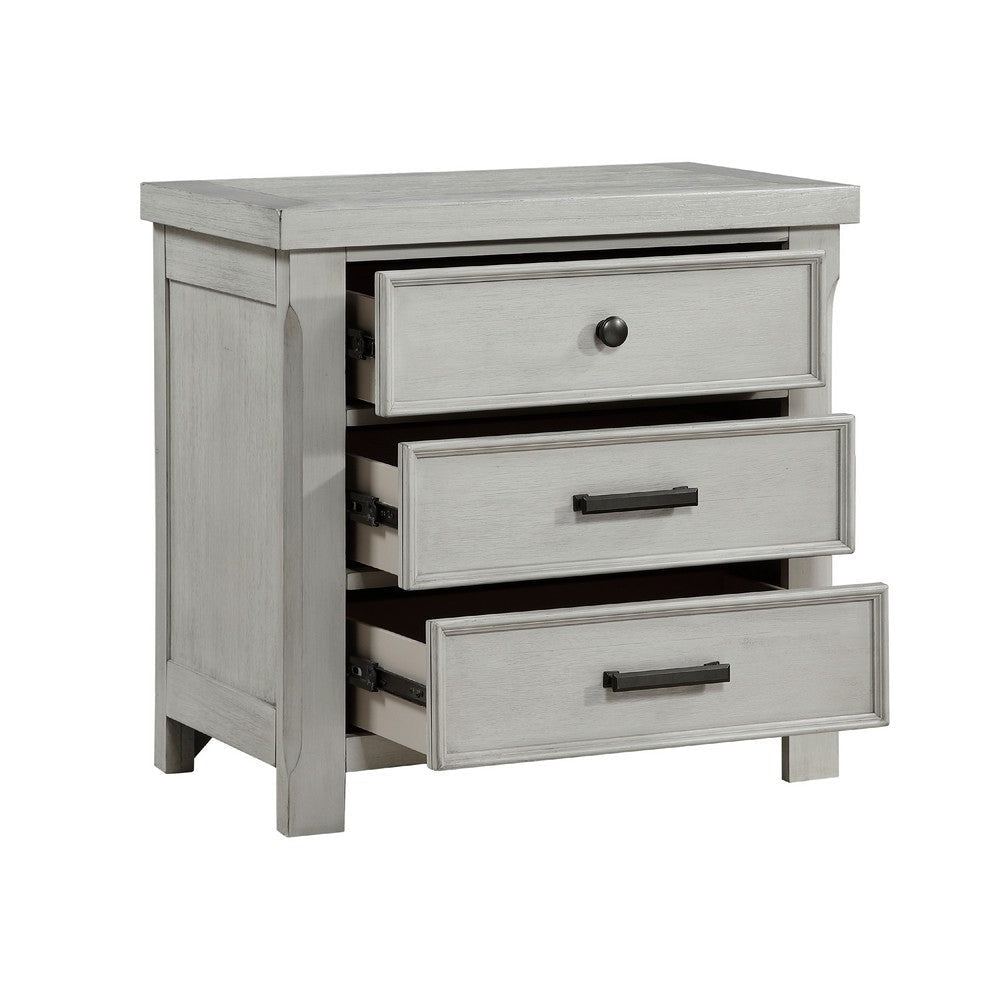 Brok Nightstand | 3 Drawers | Light Gray Acacia | Black Bar Handles BM335907