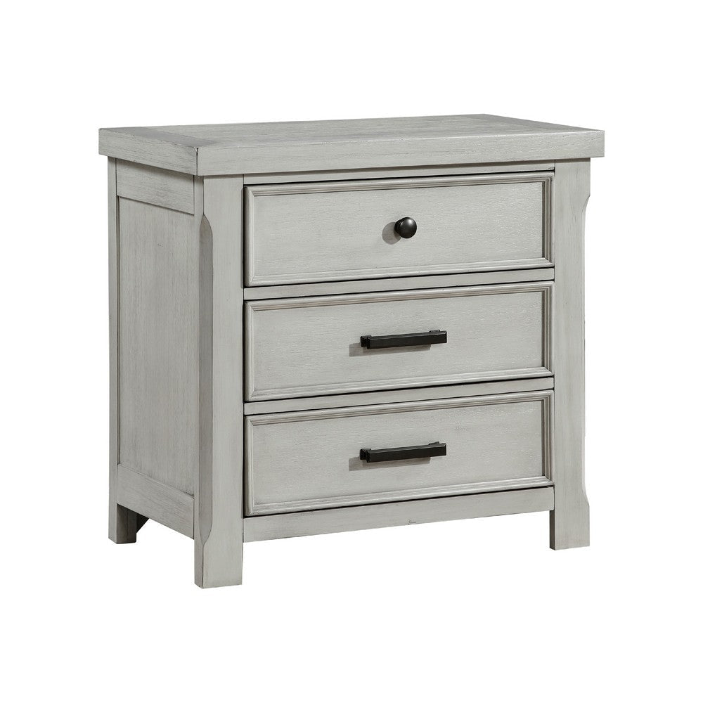 Brok Nightstand | 3 Drawers | Light Gray Acacia | Black Bar Handles