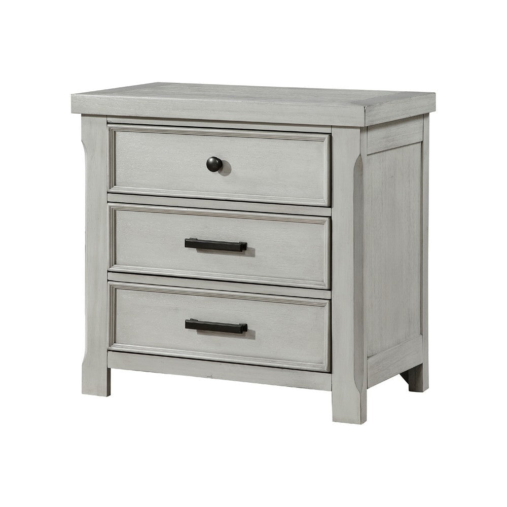 Brok Nightstand | 3 Drawers | Light Gray Acacia | Black Bar Handles BM335907