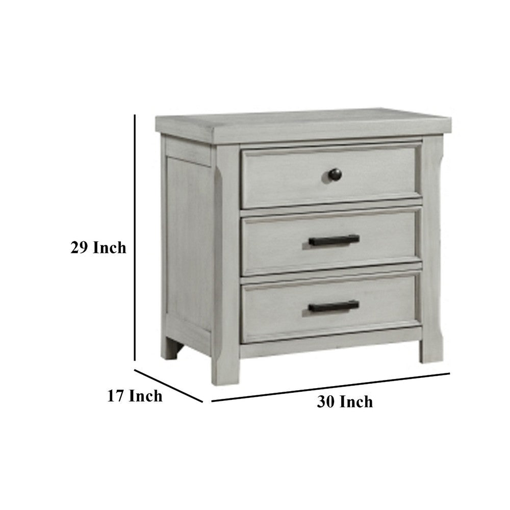Brok Nightstand | 3 Drawers | Light Gray Acacia | Black Bar Handles BM335907