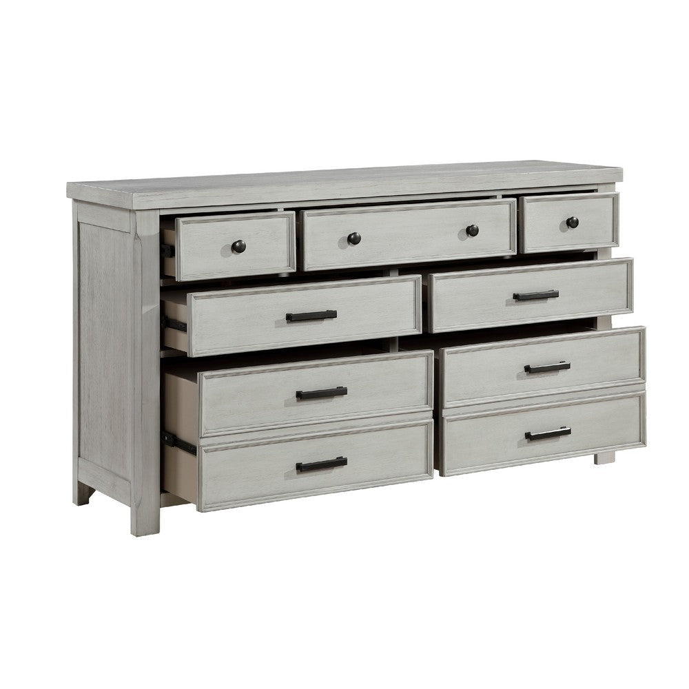 Brok 67’’ Dresser | 7 Drawers | Light Gray Acacia | Black Bar Handles BM335908