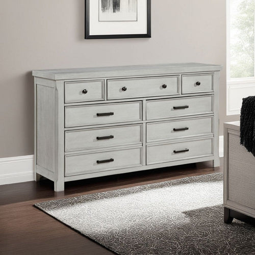 Brok 67" Dresser | 7 Drawers | Light Gray Acacia | Black Bar Handles