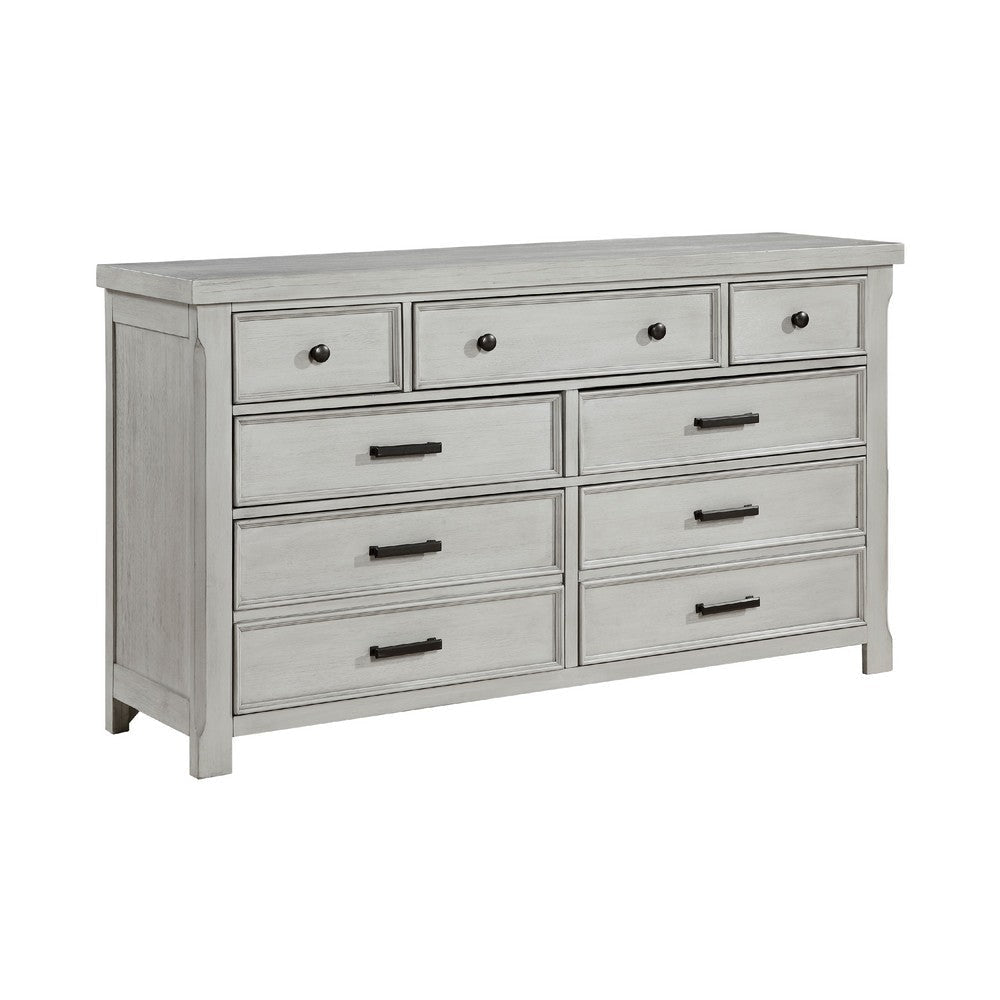 Brok 67" Dresser | 7 Drawers | Light Gray Acacia | Black Bar Handles
