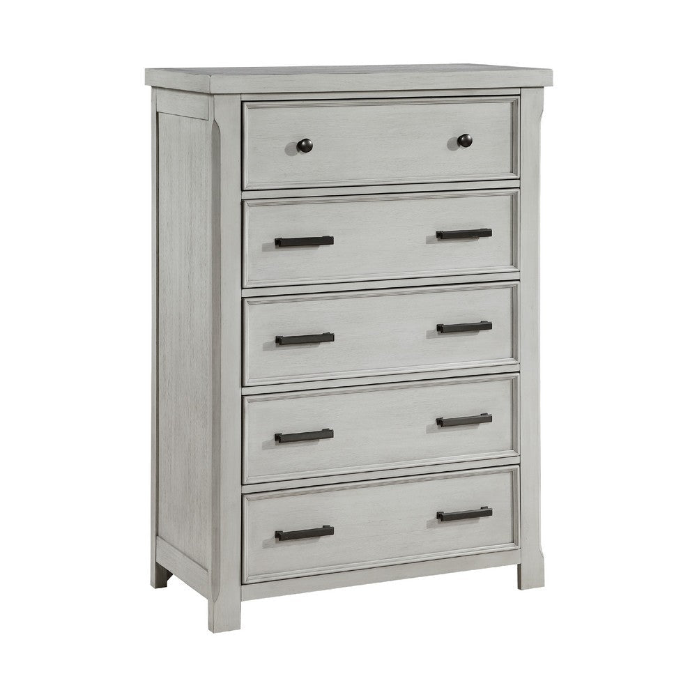 Brok Tall Dresser Chest | 5 Drawer Black Bar Handles | Light Gray Wood