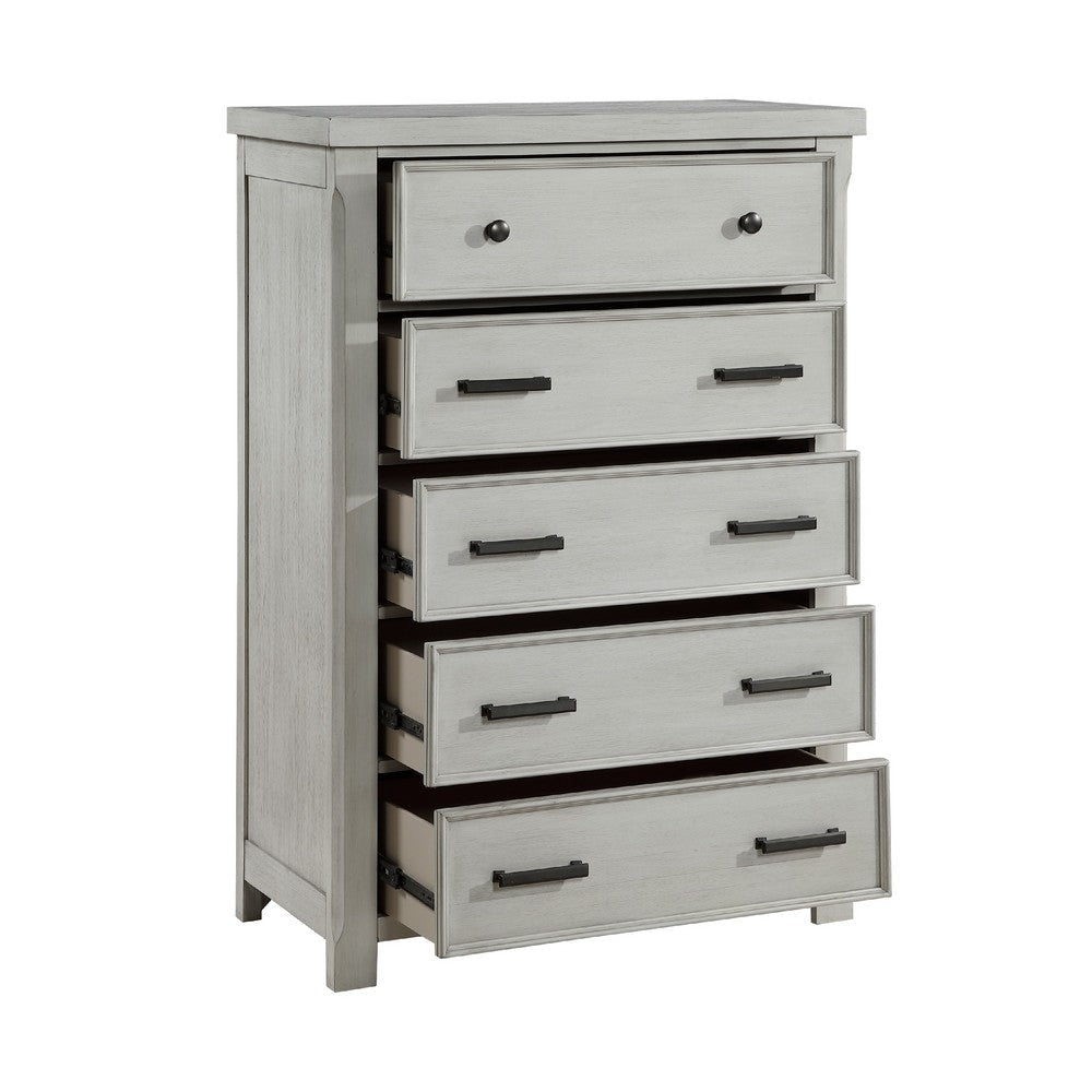 Brok Tall Dresser Chest | 5 Drawer Black Bar Handles | Light Gray Wood BM335909