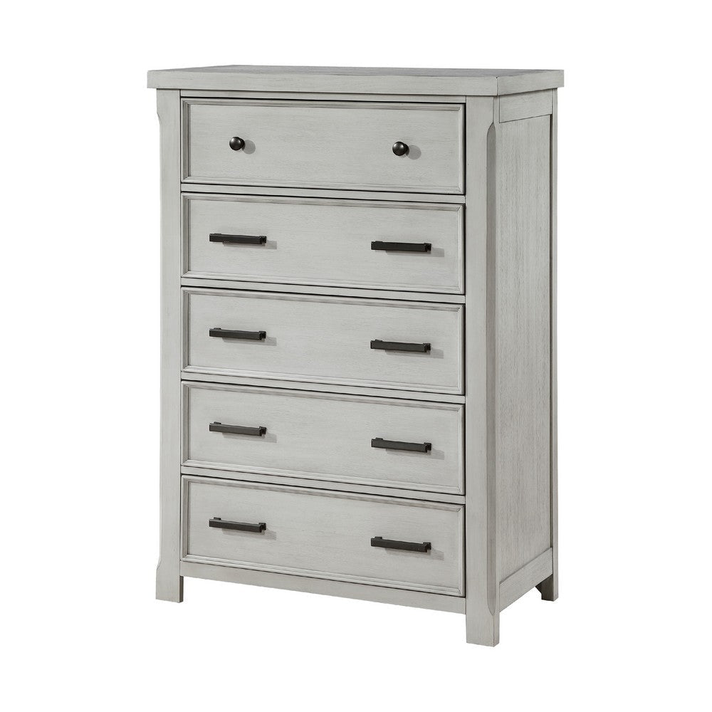 Brok Tall Dresser Chest | 5 Drawer Black Bar Handles | Light Gray Wood BM335909