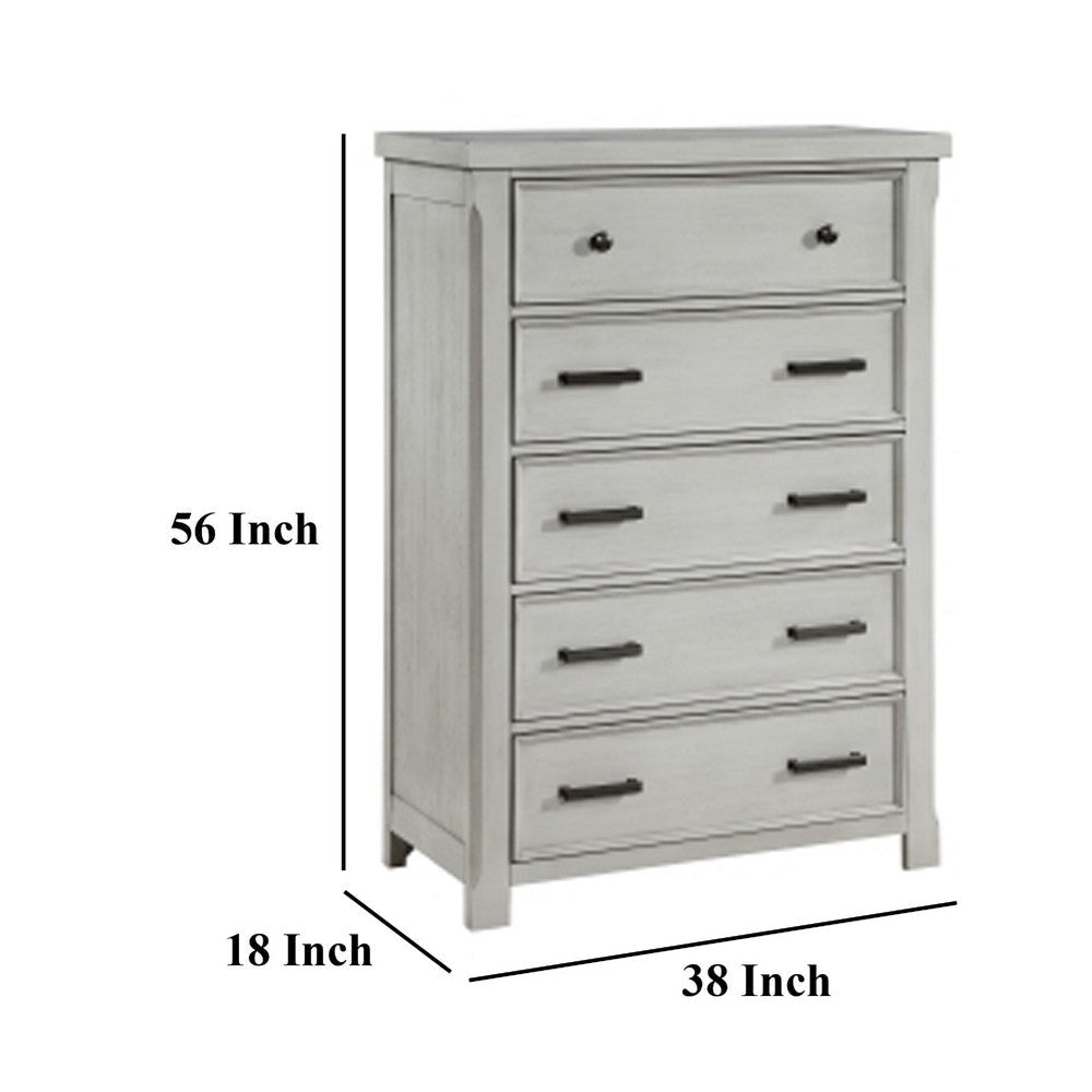 Brok Tall Dresser Chest | 5 Drawer Black Bar Handles | Light Gray Wood BM335909