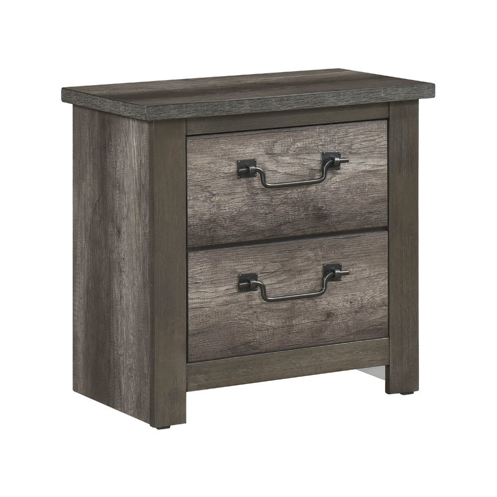 Nemy Nightstand | 2 Drawers | Gray Melamine Laminate | Drop Handles