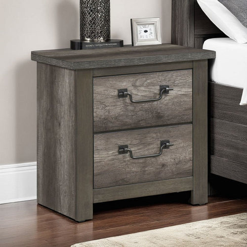 Nemy Nightstand | 2 Drawers | Gray Melamine Laminate | Drop Handles
