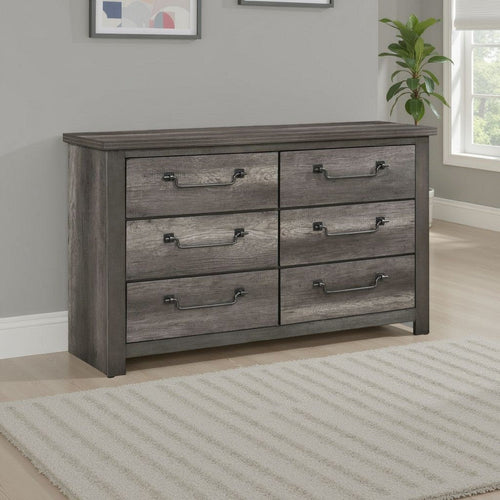 Nemy 59" Dresser | 6 Drawers | Gray Melamine Board | Drop Handles