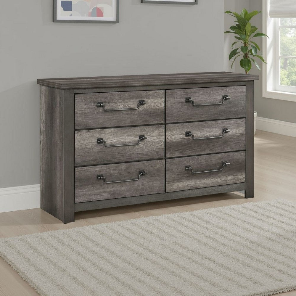 Nemy 59" Dresser | 6 Drawers | Gray Melamine Board | Drop Handles
