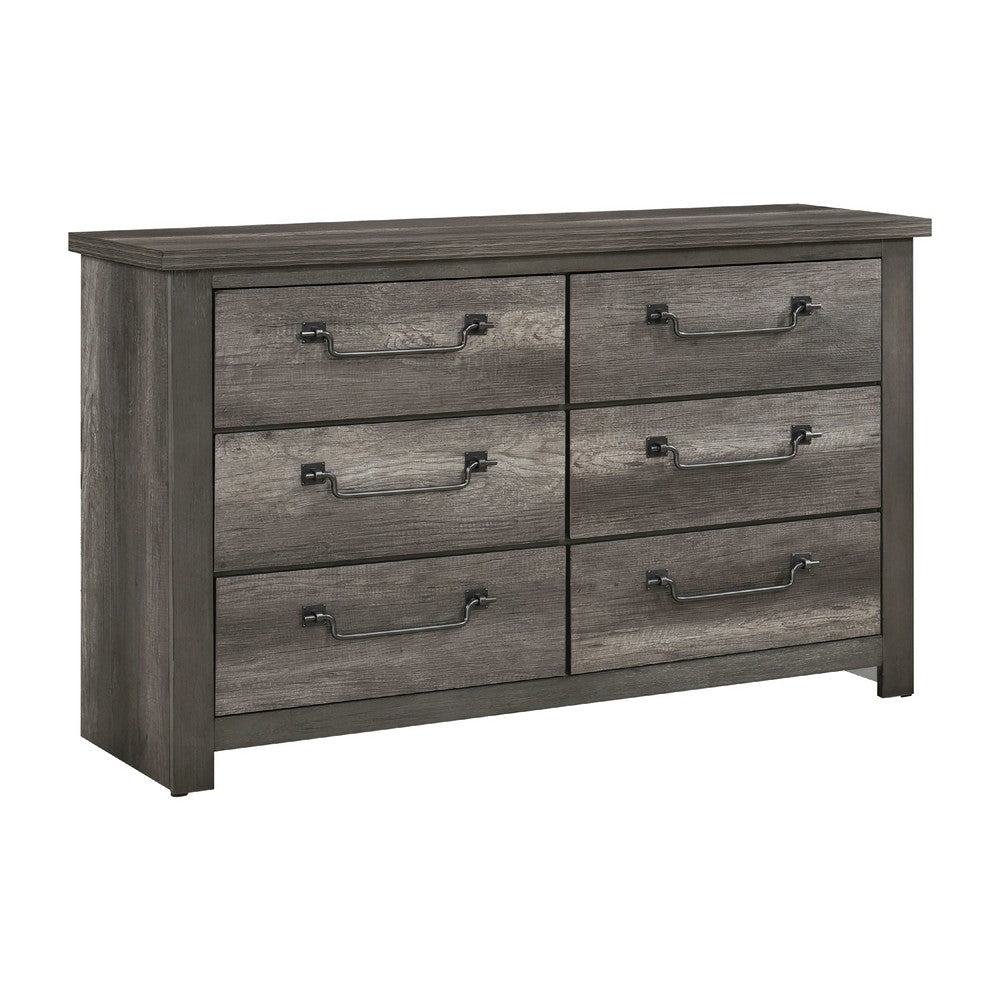 Nemy 59" Dresser | 6 Drawers | Gray Melamine Board | Drop Handles
