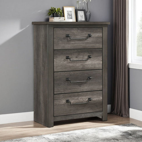 Nemy Tall Dresser Chest | 4 Drawers Drop Handles | Gray Melamine Board