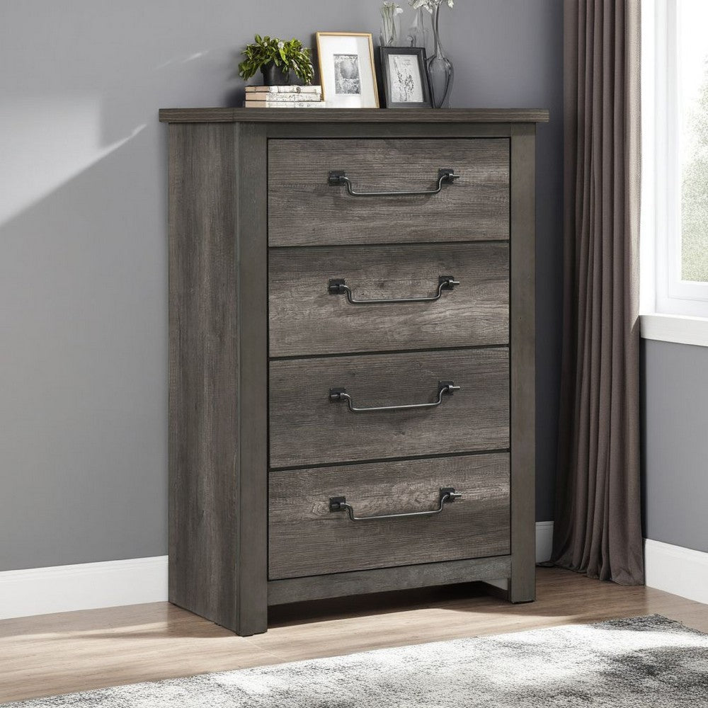 Nemy Tall Dresser Chest | 4 Drawers Drop Handles | Gray Melamine Board
