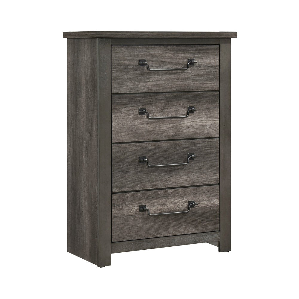 Nemy Tall Dresser Chest | 4 Drawers Drop Handles | Gray Melamine Board
