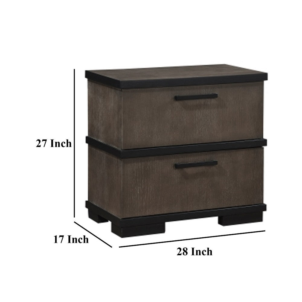 Acy Nightstand | 2 Drawers Bar Handles | Brownish Gray and Black Wood BM335913