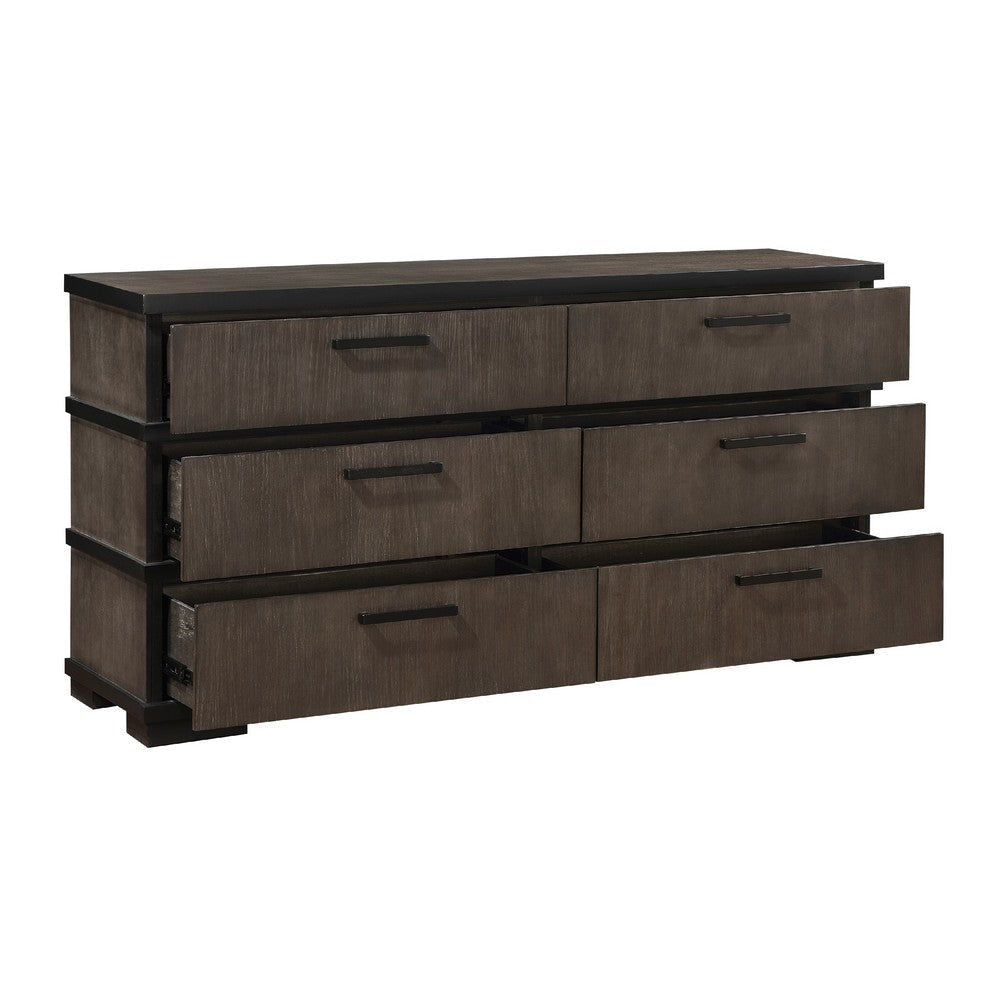 Acy 67 ’ Dresser | 6 Drawers Bar Handles | Brownish Gray | Black Wood BM335914