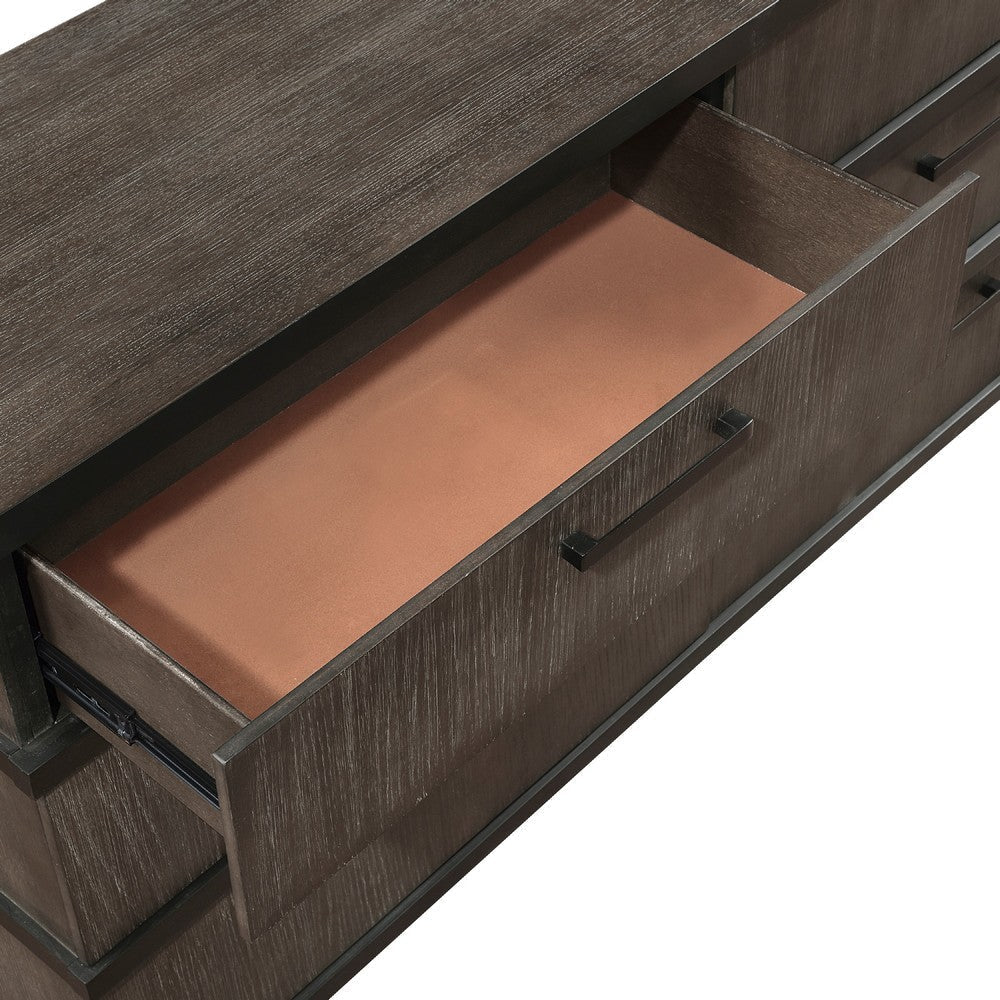 Acy 67 ’ Dresser | 6 Drawers Bar Handles | Brownish Gray | Black Wood BM335914