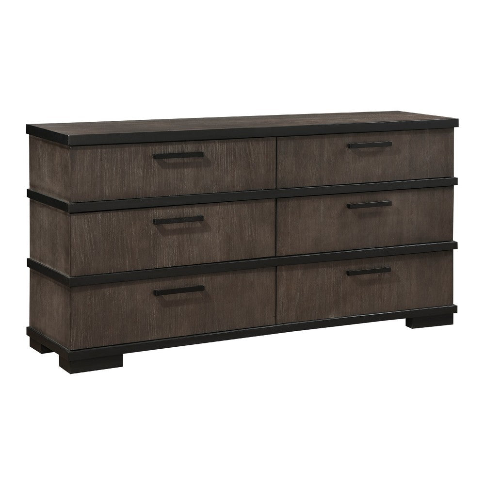 Acy 67 " Dresser | 6 Drawers Bar Handles | Brownish Gray | Black Wood