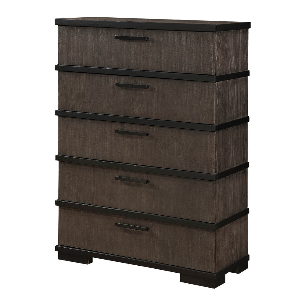 Acy Tall Dresser Chest | 5 Drawer Bar Handles | Brownish Gray Black BM335915