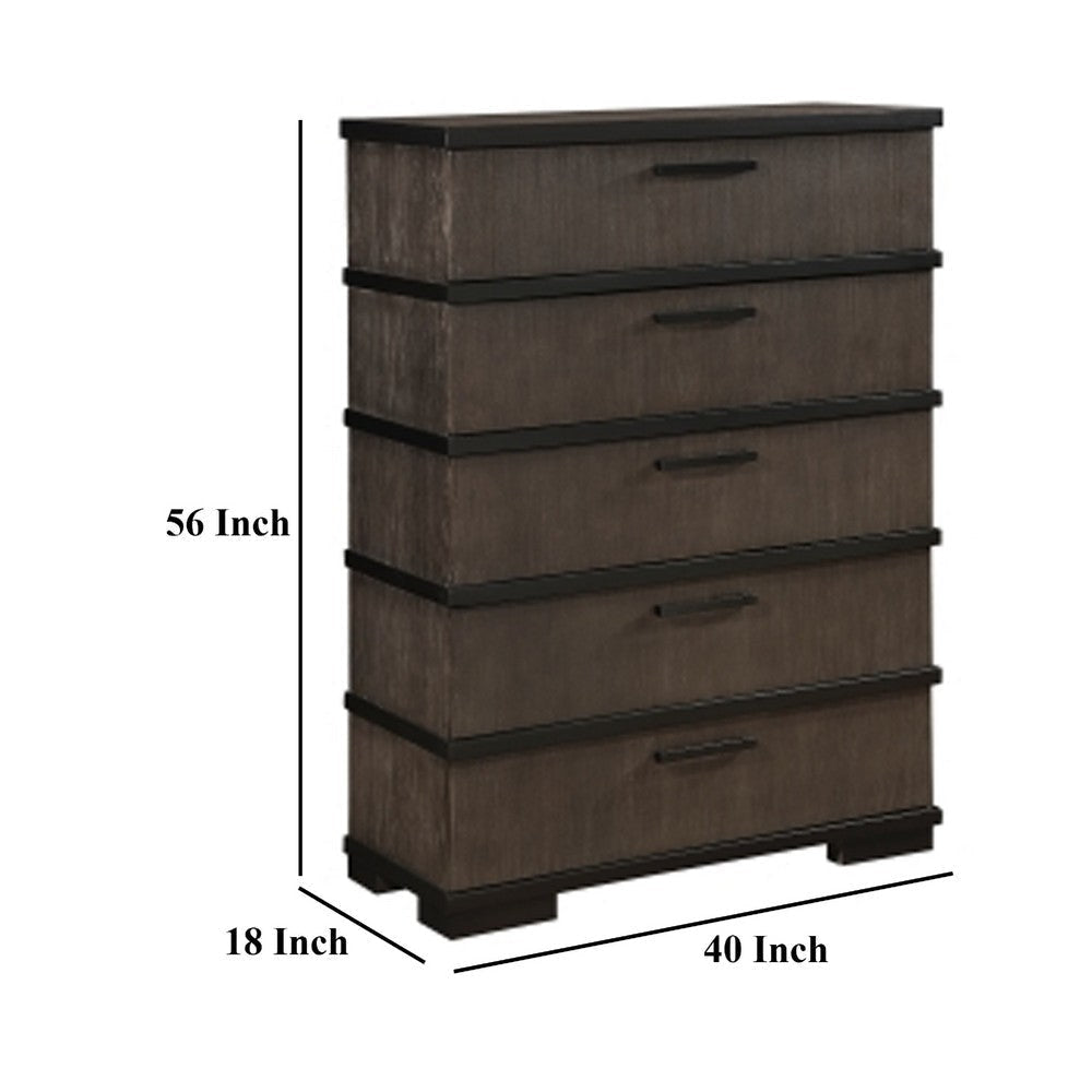 Acy Tall Dresser Chest | 5 Drawer Bar Handles | Brownish Gray Black BM335915