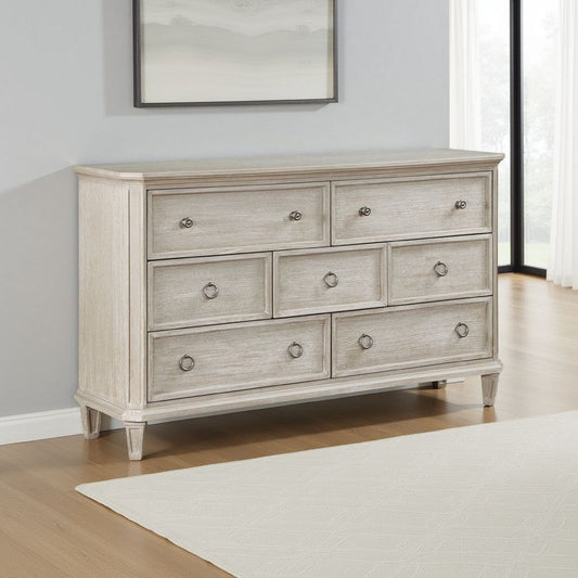 Aeny 66" Dresser | 7 Drawers Ring Handles | Light Brownish Gray Oak