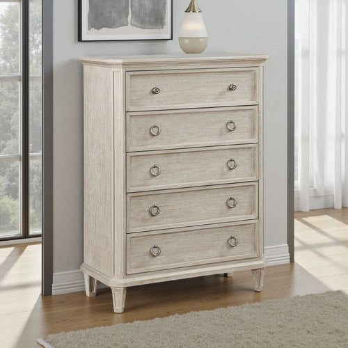 Aeny Tall Dresser Chest | 5 Drawers Ring Handles | Light Brownish Gray