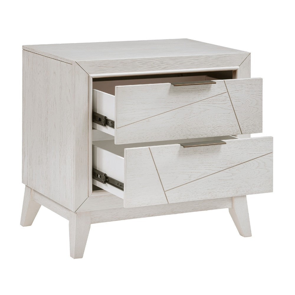 Zine Nightstand | 2 Drawers | Antique White Oak Wood | Flat Handles BM335919