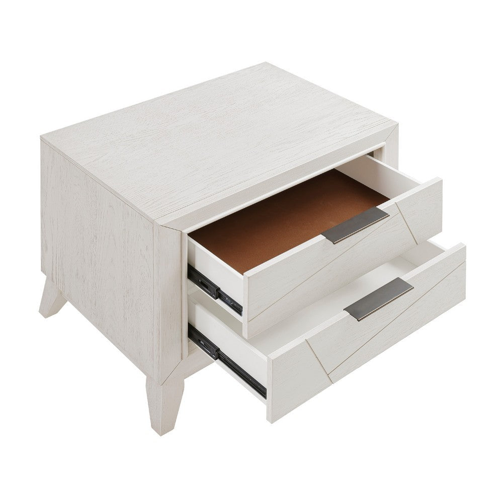 Zine Nightstand | 2 Drawers | Antique White Oak Wood | Flat Handles BM335919