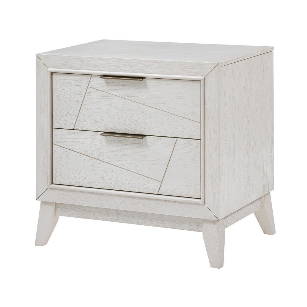 Zine Nightstand | 2 Drawers | Antique White Oak Wood | Flat Handles BM335919
