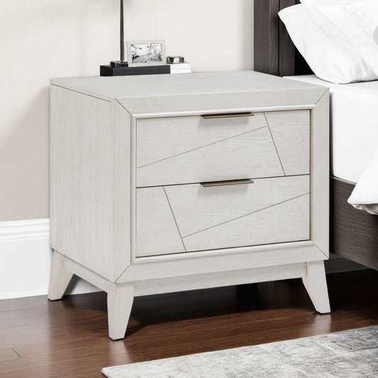 Zine Nightstand | 2 Drawers | Antique White Oak Wood | Flat Handles